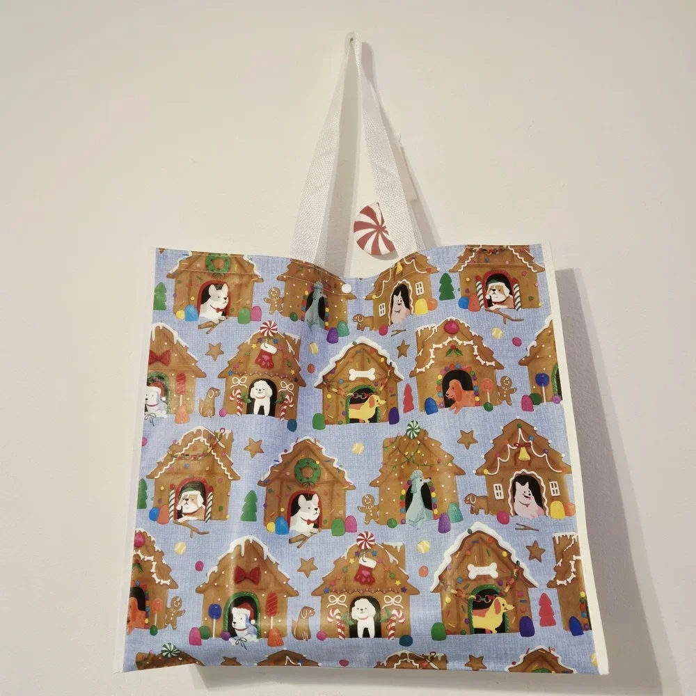 Christmas Gingerbread Houses Dogs Dog House Candy Canes TJMaxx Tote Bag Gift